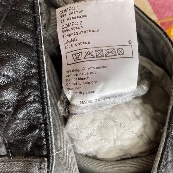 Etienne Marcel Grey Denim Low Rise Moto Skinny Jeans with Quilting Leather 25 0 - Picture 7 of 7